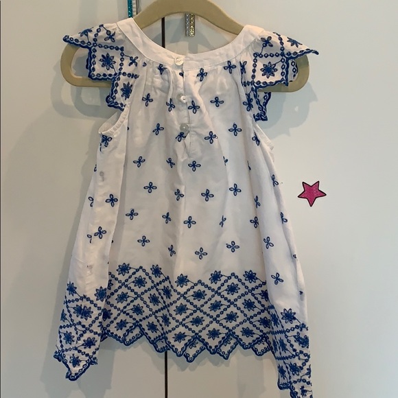 Summer Dress White w/Blue Embroidered Flowers - Picture 8 of 9